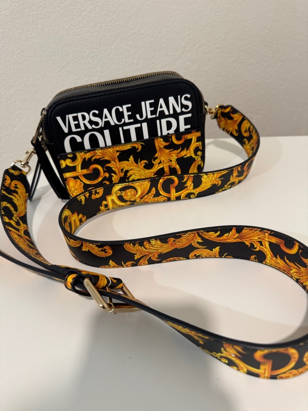 Versace Jeans Couture Black Bag with Gold Baroque Strap